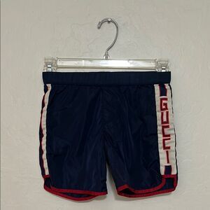 Gucci Blue Logo Pull-On Swim Trunks Shorts Luxury Modern Vacation Pool Beach